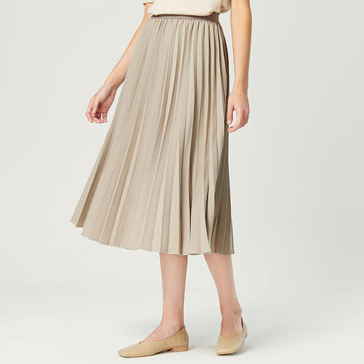 Famecoco范可儿弹力收腰百褶裙女早秋款简约休闲a字半身裙F225HA011 商品图1