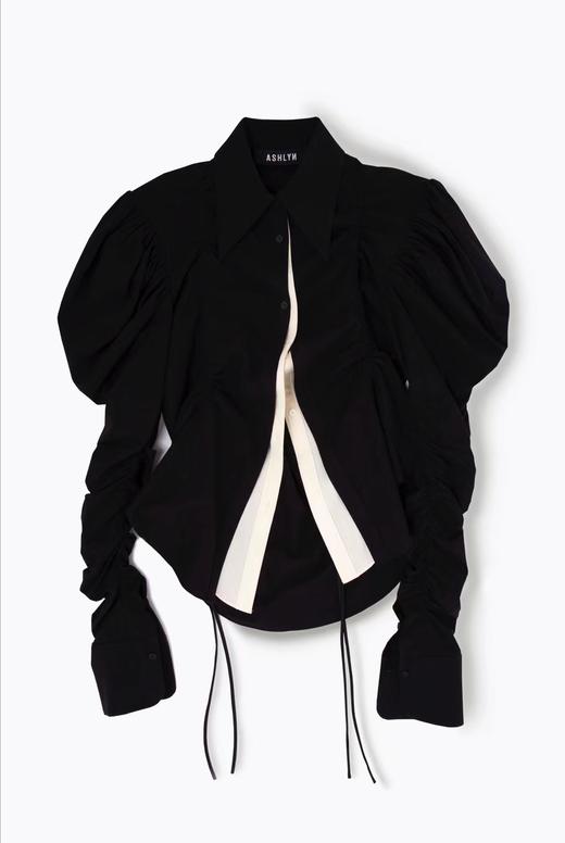 Ashlyn  黑白拼色crispin羊腿袖尖领衬衫 商品图6