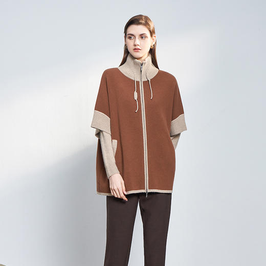 【纯羊绒高领斗篷外套】羊绒世家22年秋冬新品100%山羊绒蝙蝠衫外套 商品图1