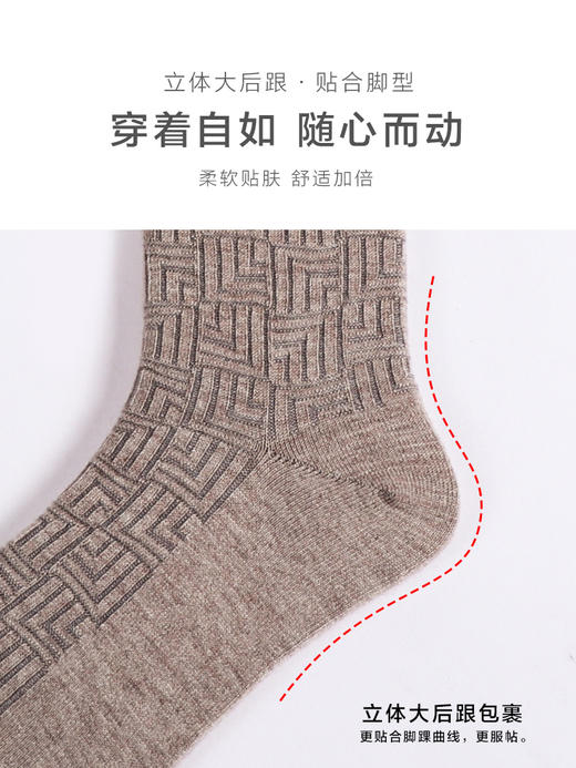 【任选6双99.5】春季男款秋冬中筒丝光羊毛冬季保暖条纹几何暗花中邦保暖男袜子 商品图5