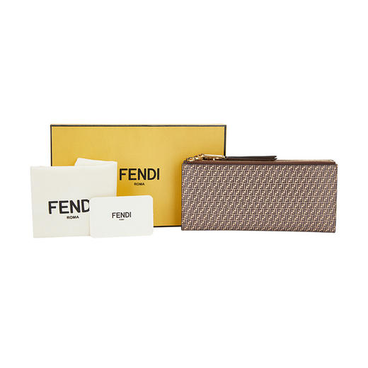 FENDI 芬迪 女士Fendi O’Lock系列米色/棕色牛皮FF印花长款钱包 8M0405 AHM1 商品图4