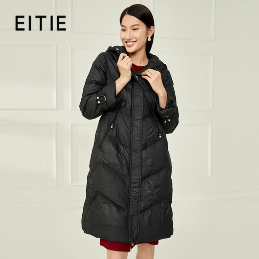 EITIE爱特爱冬季新款通勤百搭宽松舒适显瘦收腰中长款连帽羽绒服外套女6811517 商品图0