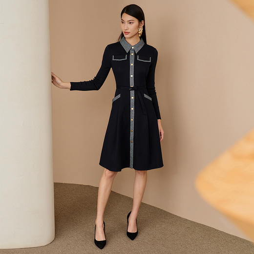 EITIE爱特爱冬季新款时尚通勤洋气收腰显瘦百搭连衣裙女6807514 商品图3