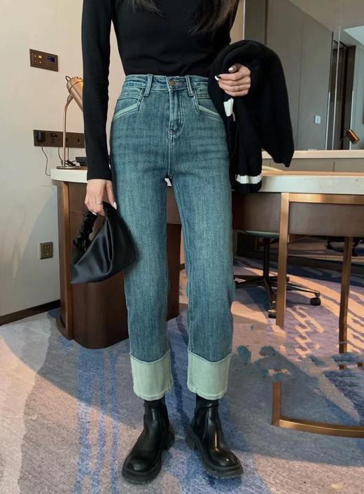 <曾小咸推荐> 高腰直筒显瘦显高 加绒5度可穿 八分九分长裤牛仔裤王 商品图2