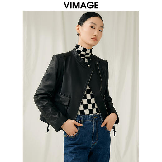 VIMAGE纬漫纪冬季新款时尚帅气中性修身显瘦皮衣外套V1893408 商品图2