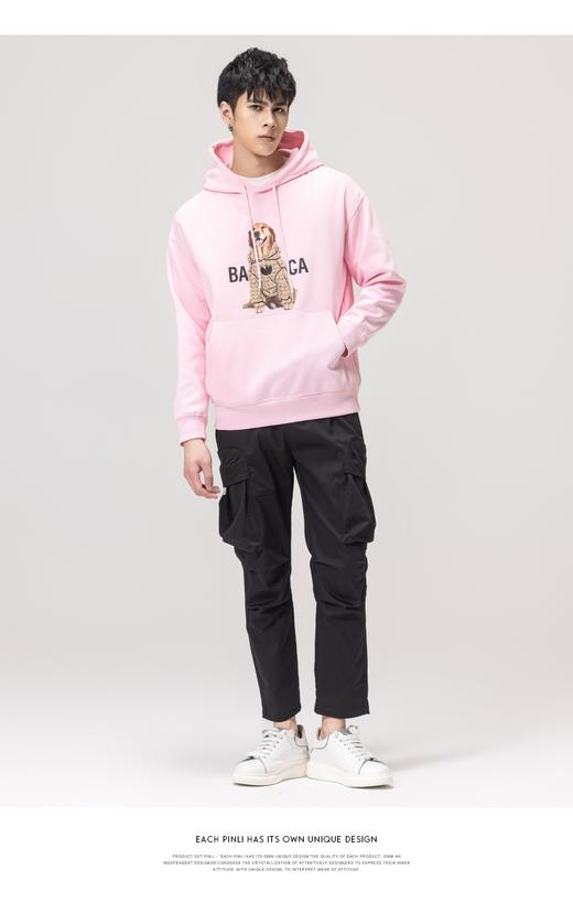 PINLI品立2022秋冬新款纯色烫画连帽套头卫衣男长袖休闲百搭上衣BG223209025 商品图3