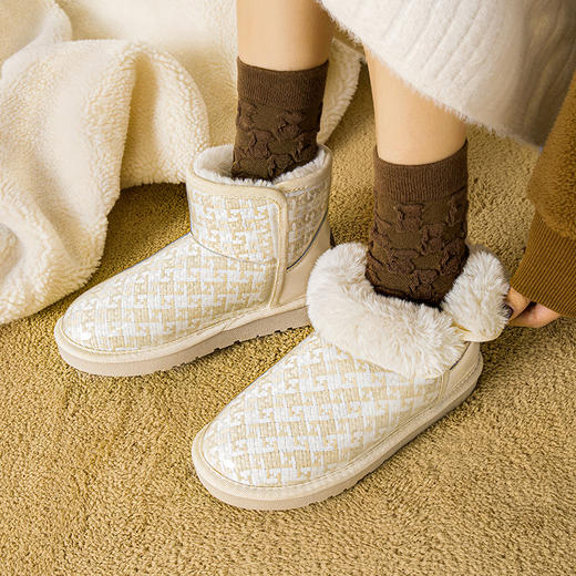 「加绒款！小香风女鞋」鮀品雪地靴 冬季新款韩版格子大棉面包鞋加绒 商品图1