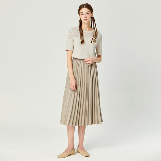 Famecoco范可儿弹力收腰百褶裙女早秋款简约休闲a字半身裙F225HA011 商品图2