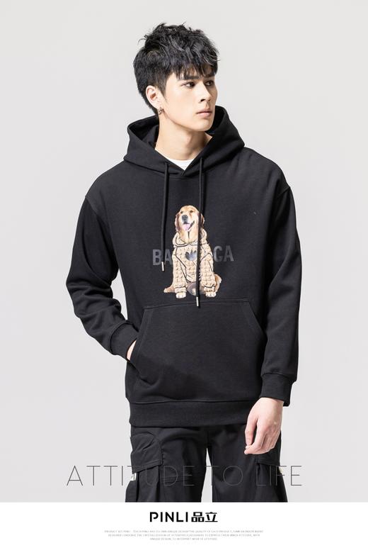 PINLI品立2022秋冬新款纯色烫画连帽套头卫衣男长袖休闲百搭上衣BG223209025 商品图0