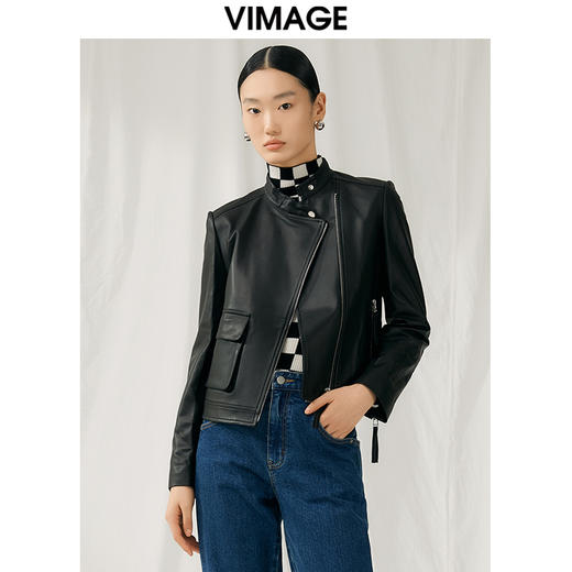 VIMAGE纬漫纪冬季新款时尚帅气中性修身显瘦皮衣外套V1893408 商品图0