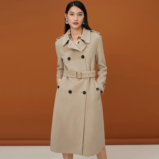 EITIE爱特爱冬季新款经典双排扣气质毛呢外套羊毛长款大衣外套6814514 商品图1