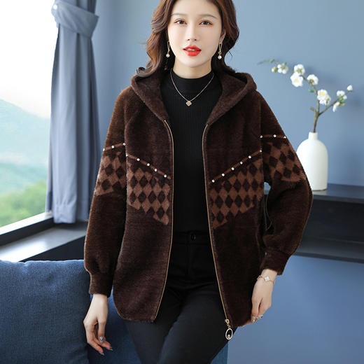 仿水貂绒连帽开衫外搭，洋气秋冬装加厚拉链外套CC-7287 商品图1