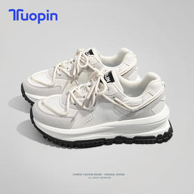 「两款配色！鮀品2022新款」鮀品女鞋拼接鞋厚底时尚冷粘运动鞋