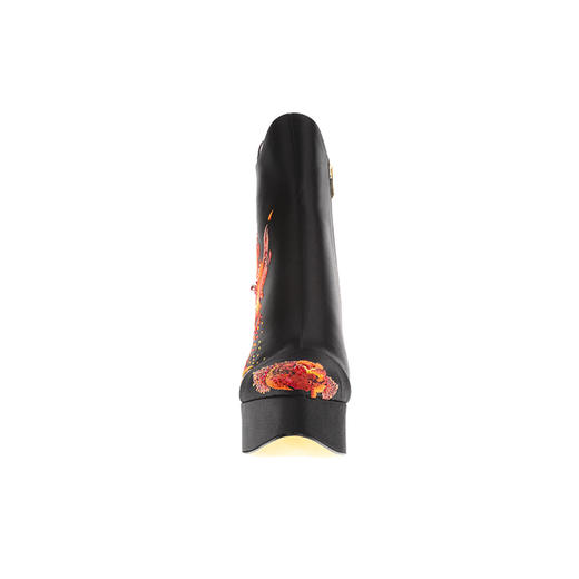 sheme 彝族《火之舞》系列原创文化设计真皮女鞋手工刺绣加烫钻优雅厚水台短靴可定制 商品图2