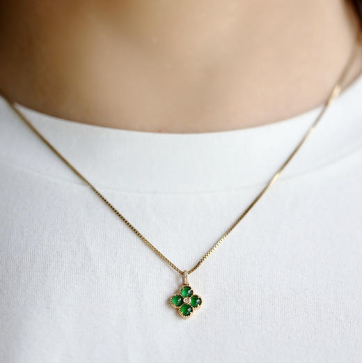 高冰种阳绿翡翠蛋面四叶草18k黄金钻石镶嵌 商品图9