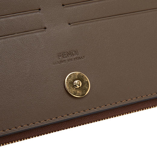 FENDI 芬迪 女士Fendi O’Lock系列米色/棕色牛皮FF印花长款钱包 8M0405 AHM1 商品图3