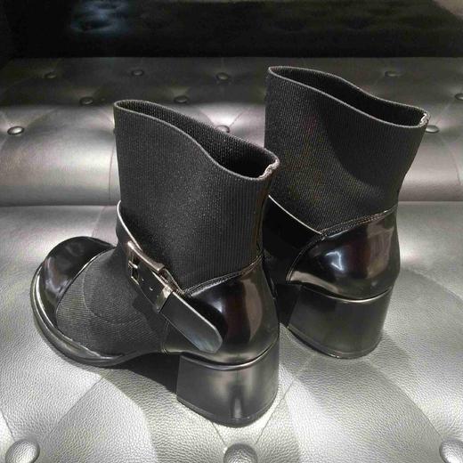 LFGJ13904漆皮织物拼接粗跟偏带腕靴 商品图4