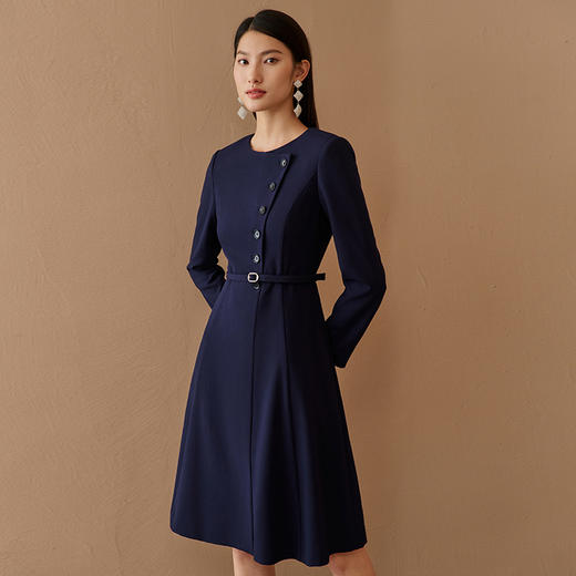 EITIE爱特爱女装秋款时尚通勤纽扣装饰修身收腰显瘦A字连衣裙C2207052 商品图7