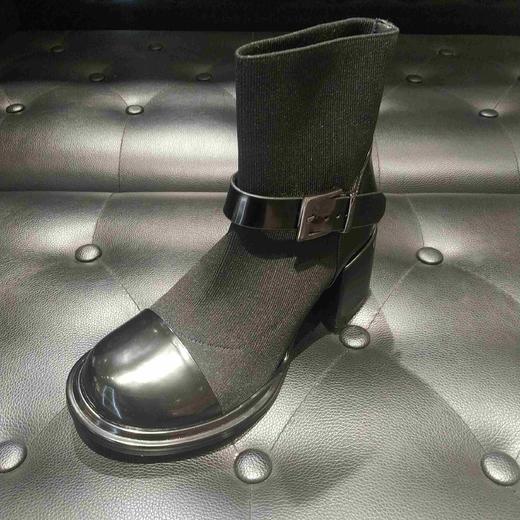 LFGJ13904漆皮织物拼接粗跟偏带腕靴 商品图0