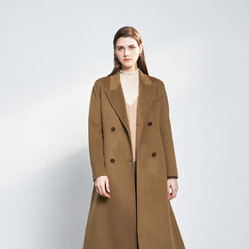 【双排扣中长款羊毛大衣】22年秋冬新品纯色简约毛呢外套系带收腰毛呢大衣