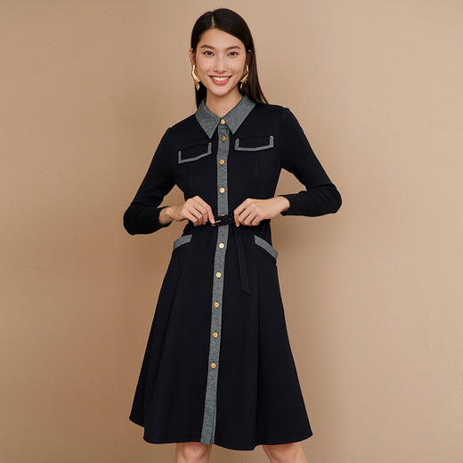 EITIE爱特爱冬季新款时尚通勤洋气收腰显瘦百搭连衣裙女6807514 商品图1