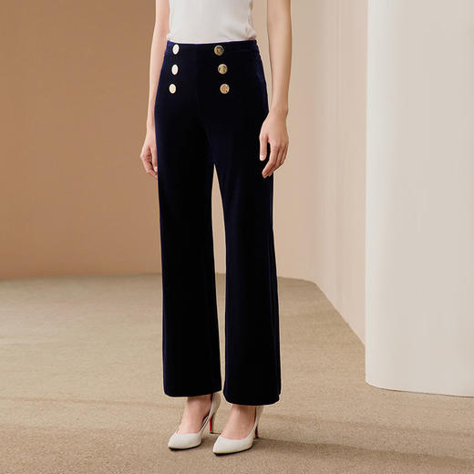 EITIE爱特爱冬季时尚气质通勤洋气高腰显瘦灯芯绒微喇长裤女6805510 商品图3