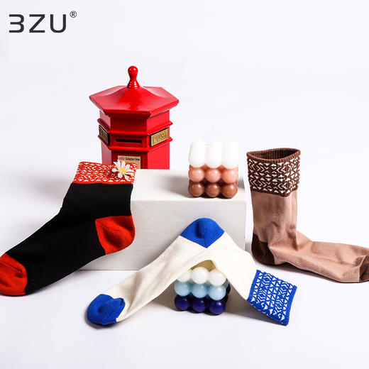 【任选6双99.5】足装秀秋冬女士春季中筒半毛圈撞色罗口中邦女袜 商品图1