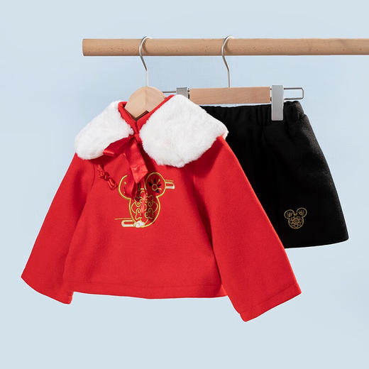 【商场同款】迪士尼童装新款秋冬加绒新春贺岁保暖可爱两件套214DT0066 商品图1