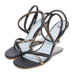 FENDI 芬迪 女士Fendi First系列黑色/棕色羊皮高跟凉鞋 8X8274 AHIU