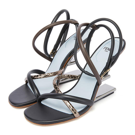 FENDI 芬迪 女士Fendi First系列黑色/棕色羊皮高跟凉鞋 8X8274 AHIU 商品图0