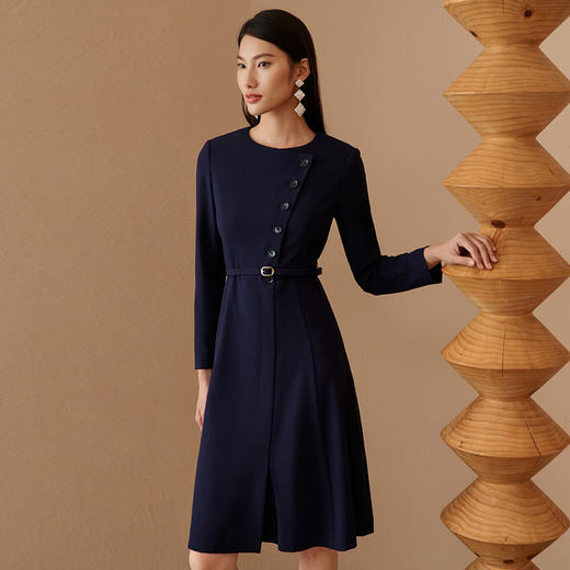 EITIE爱特爱女装秋款时尚通勤纽扣装饰修身收腰显瘦A字连衣裙C2207052 商品图6