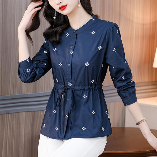 MZ11751 衬衫女洋气长袖衬衣2022秋冬短款妈妈漂亮小衫收腰遮肚子显瘦上衣 商品图2