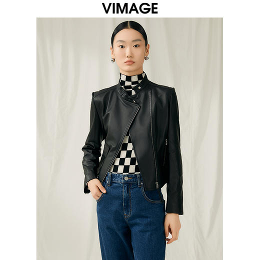 VIMAGE纬漫纪冬季新款时尚帅气中性修身显瘦皮衣外套V1893408 商品图5