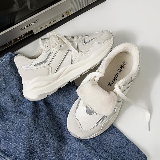 「加绒款！4cm厚底」鮀品秋冬款加棉鞋 加绒保暖运动鞋女学生跑步鞋 商品图1