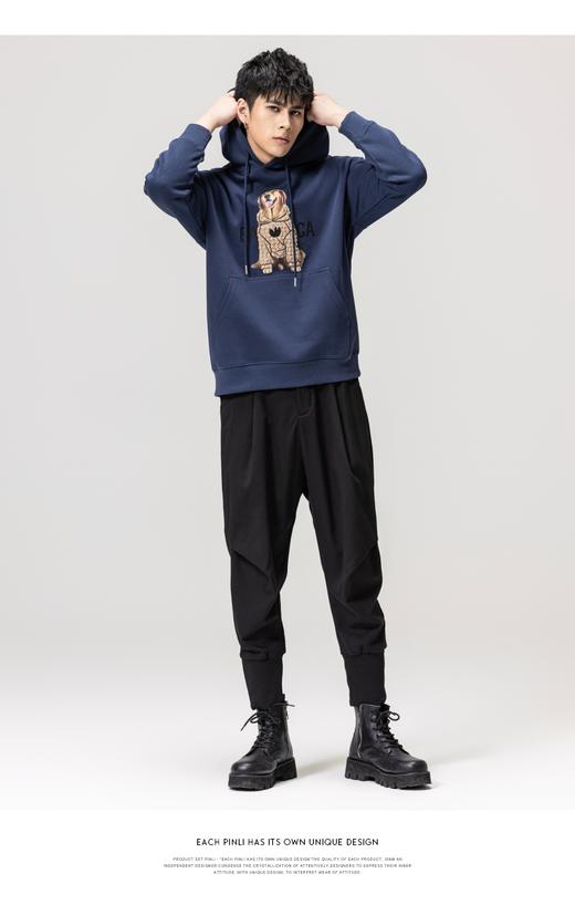 PINLI品立2022秋冬新款纯色烫画连帽套头卫衣男长袖休闲百搭上衣BG223209025 商品图1