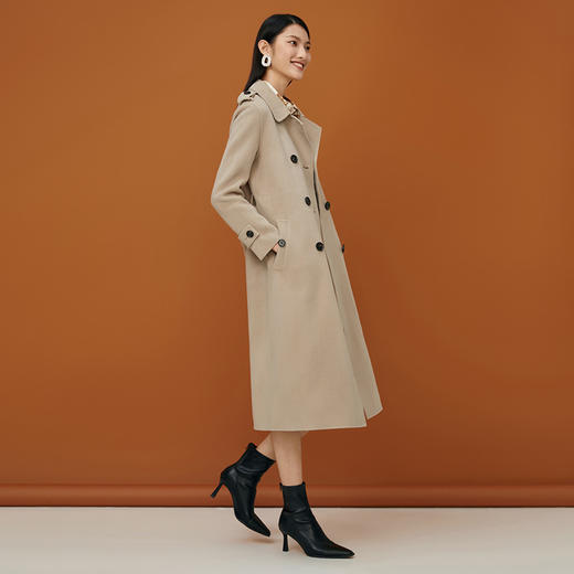 EITIE爱特爱冬季新款经典双排扣气质毛呢外套羊毛长款大衣外套6814514 商品图3