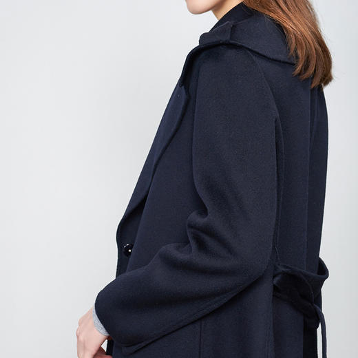【中长款系带羊毛羊绒大衣】羊绒世家秋冬新品女士呢子外套简约纯色翻领大衣 商品图2