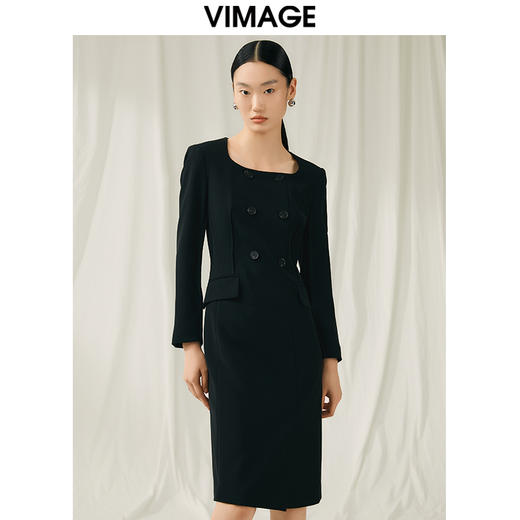 VIMAGE纬漫纪秋季新款V领气质大方显瘦长裙连衣裙V1807442 商品图3