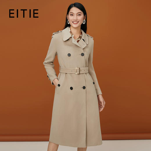 EITIE爱特爱冬季新款经典双排扣气质毛呢外套羊毛长款大衣外套6814514 商品图0