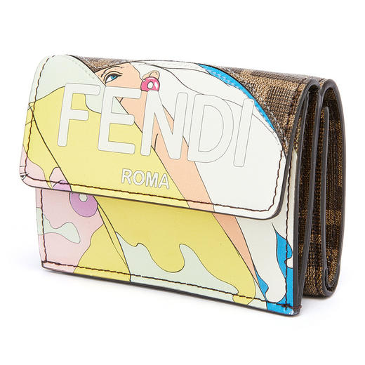 FENDI 芬迪 女士Micro Trifold系列棕色布料FF图案紧凑型三折皮夹 商品图1