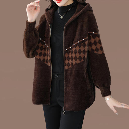 仿水貂绒连帽开衫外搭，洋气秋冬装加厚拉链外套CC-7287 商品图5