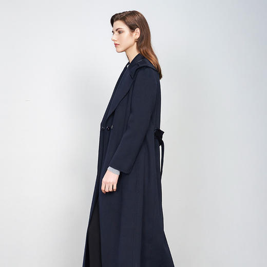 【中长款系带羊毛羊绒大衣】羊绒世家秋冬新品女士呢子外套简约纯色翻领大衣 商品图1