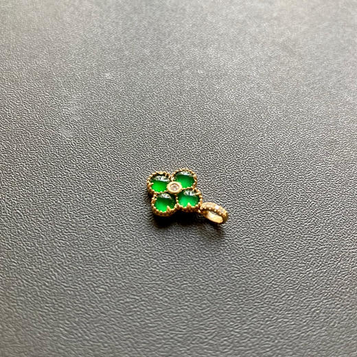 高冰种阳绿翡翠蛋面四叶草18k黄金钻石镶嵌 商品图8