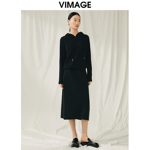 VIMAGE纬漫纪冬季新款时尚包臀保暖过膝针织半身裙V1801420 商品图1