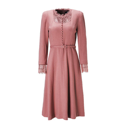 EITIE爱特爱冬季新款蕾丝拼接优雅系带高腰显瘦连衣裙6807526 商品图5