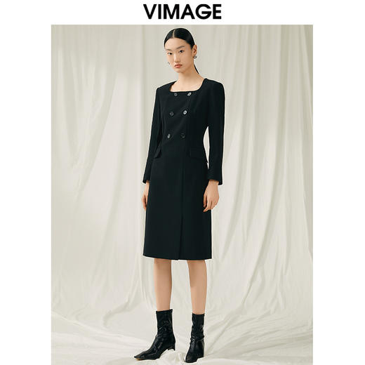 VIMAGE纬漫纪秋季新款V领气质大方显瘦长裙连衣裙V1807442 商品图1