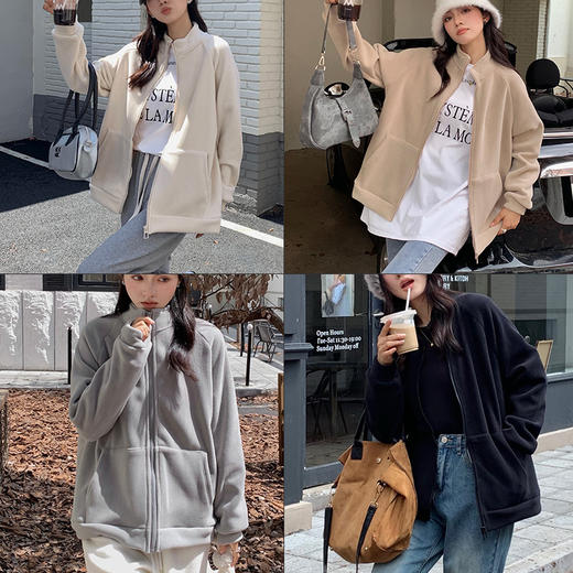 摇粒绒外套羊羔绒女秋冬加绒加厚开衫宽松拉链立领绒衫上衣卫衣 商品图10