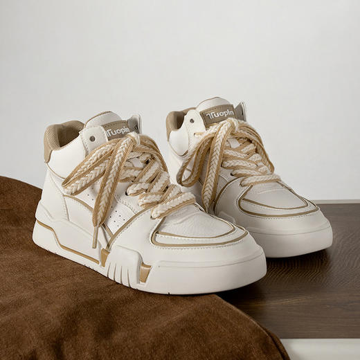 「两款配色！麦穗鞋带女鞋」鮀品秋冬新款麦穗鞋带 高帮休闲运动鞋女潮流板鞋 商品图3