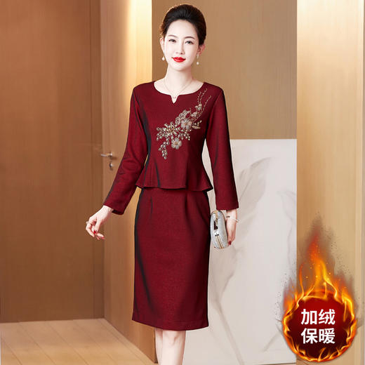 LC-2228冬季新款加绒加厚喜婆婆丈母娘嫁女儿宴会礼服修身连衣裙 商品图0