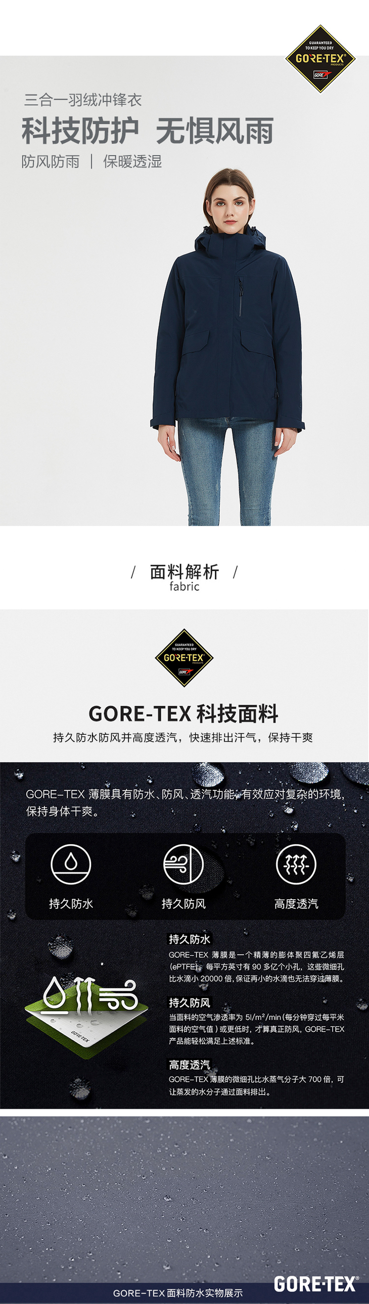 S42112  GORE-TEX女式三合一羽绒冲锋衣